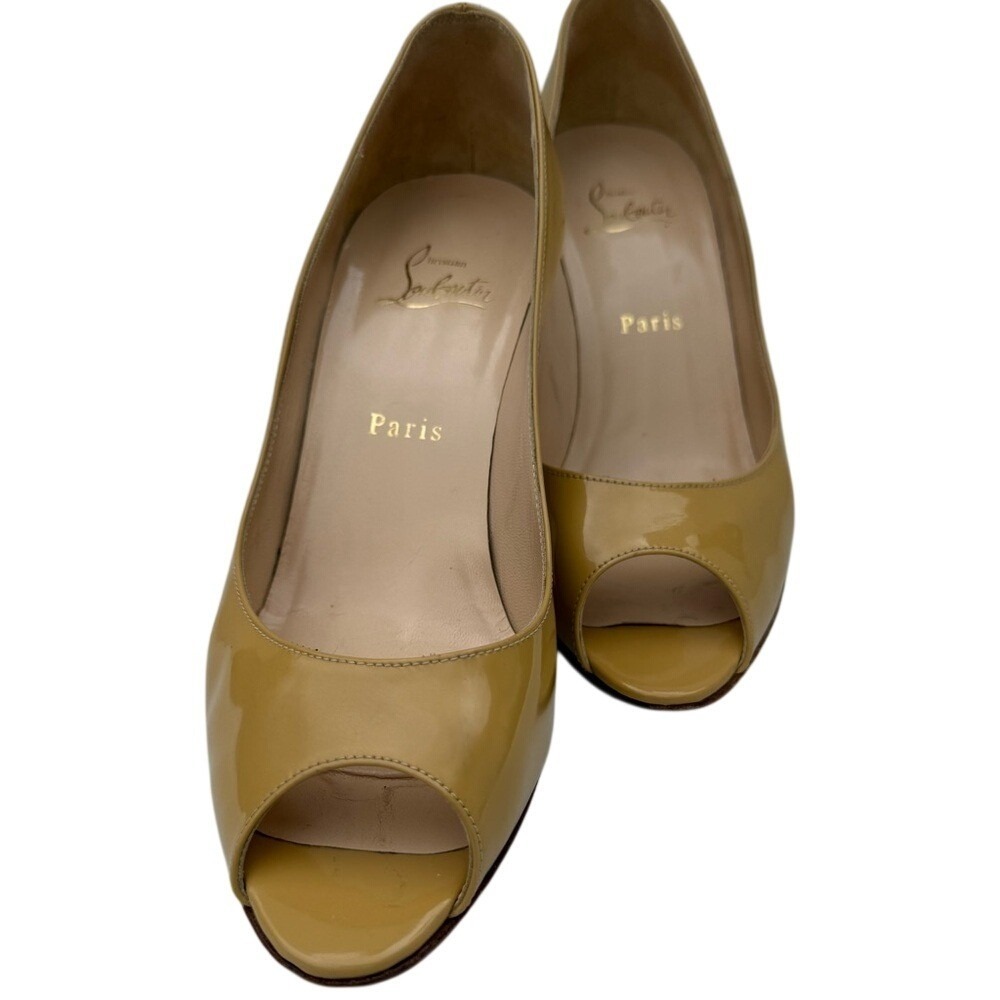 Christian Louboutin Patent Leather Peep Toe Pump Heel Yellow Sz 38.5 Evening - Picture 3 of 16
